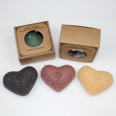 Facial Body Cleaning Charcoal Heart Konjac Sponge 8.5cm*7.2cm*2cm