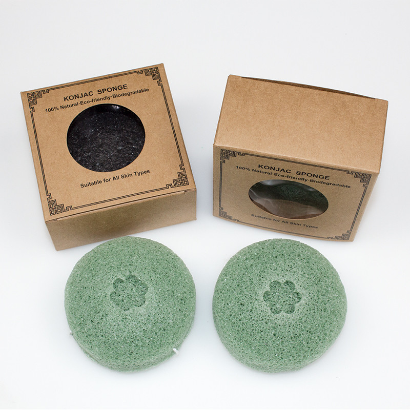 7*7*3.5cm Organic Round Face Sponge Bamboo Charcoal Konjac Sponge For Oily Skin