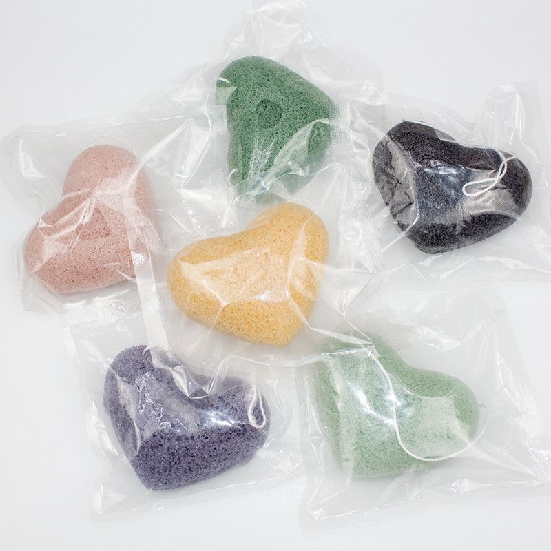 Private Label Skin Care Heart Konjac Sponge Organic Disposable Bamboo Charcoal Sponge
